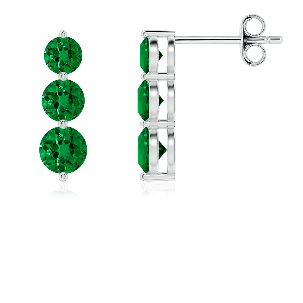 4mm Labgrown Graduated Round Lab-Grown Emerald Three Stone Earrings in P950 Platinum