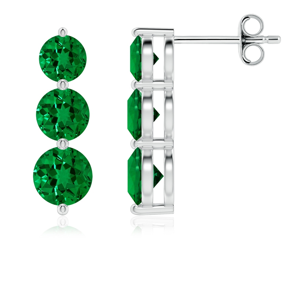 5mm Labgrown Graduated Round Lab-Grown Emerald Three Stone Earrings in White Gold