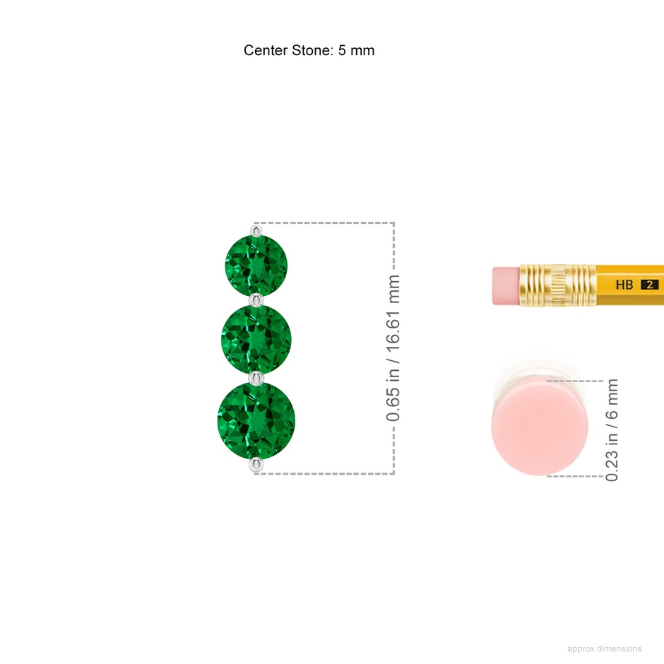 5mm Labgrown Graduated Round Lab-Grown Emerald Three Stone Earrings in White Gold ruler