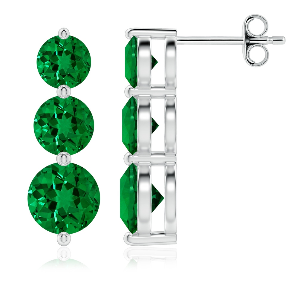 6mm Labgrown Graduated Round Lab-Grown Emerald Three Stone Earrings in White Gold