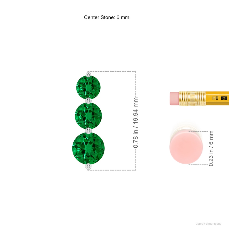 6mm Labgrown Graduated Round Lab-Grown Emerald Three Stone Earrings in White Gold ruler