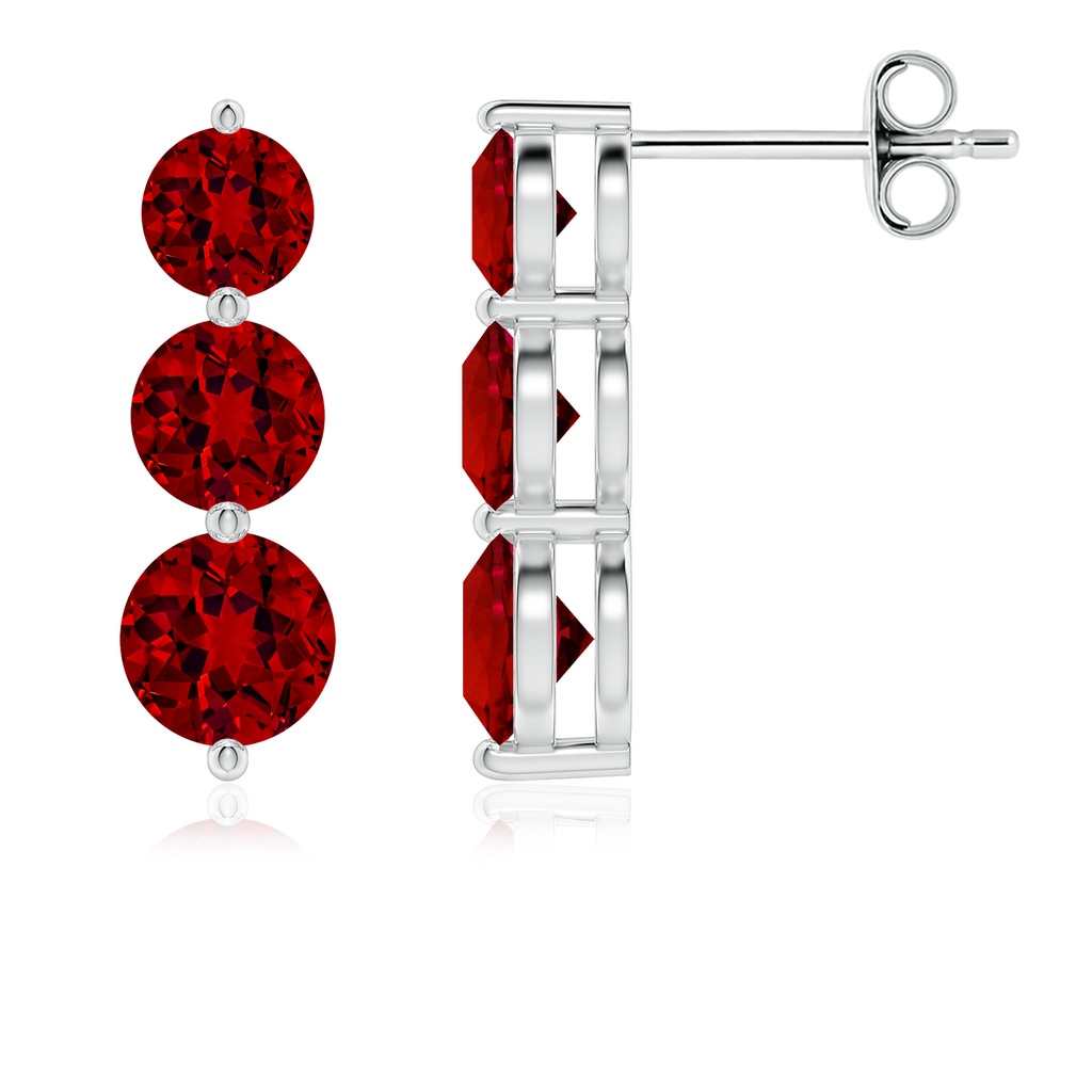 5mm Labgrown Graduated Round Lab-Grown Ruby Three Stone Earrings in White Gold