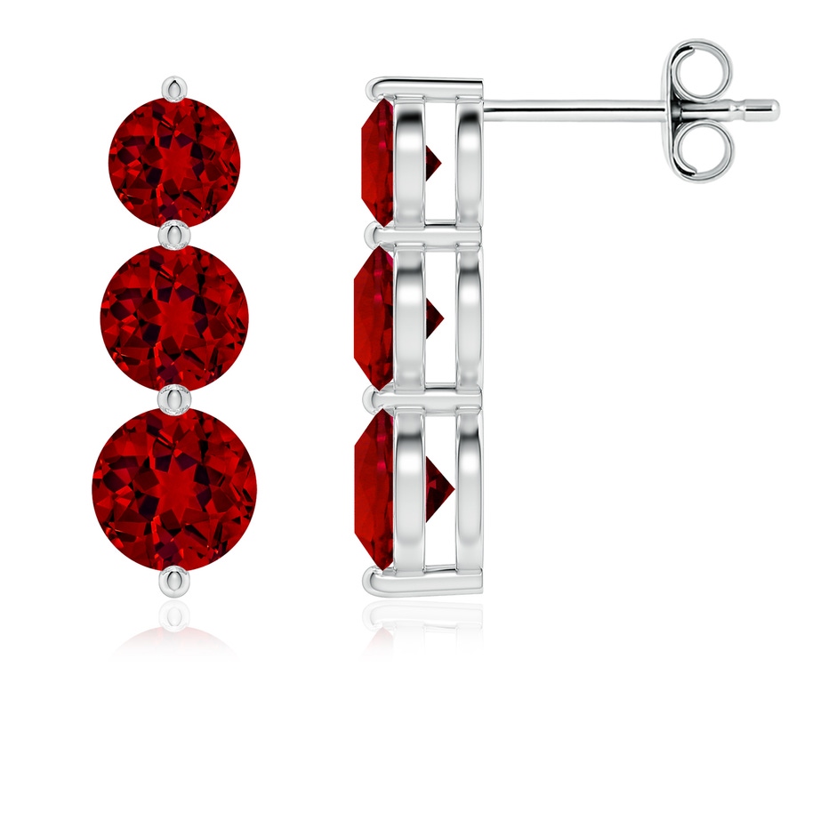 5mm Labgrown Graduated Round Lab-Grown Ruby Three Stone Earrings in White Gold 