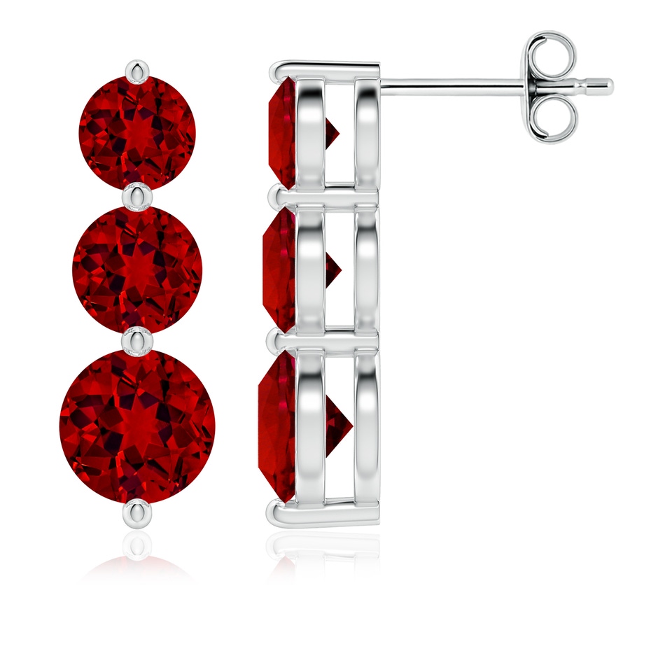 6mm Labgrown Graduated Round Lab-Grown Ruby Three Stone Earrings in White Gold 