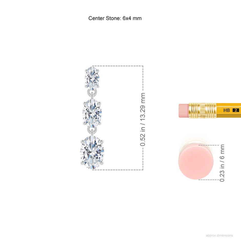 6x4mm FGVS Graduated Oval Lab-Grown Diamond Three Stone Earrings in White Gold ruler