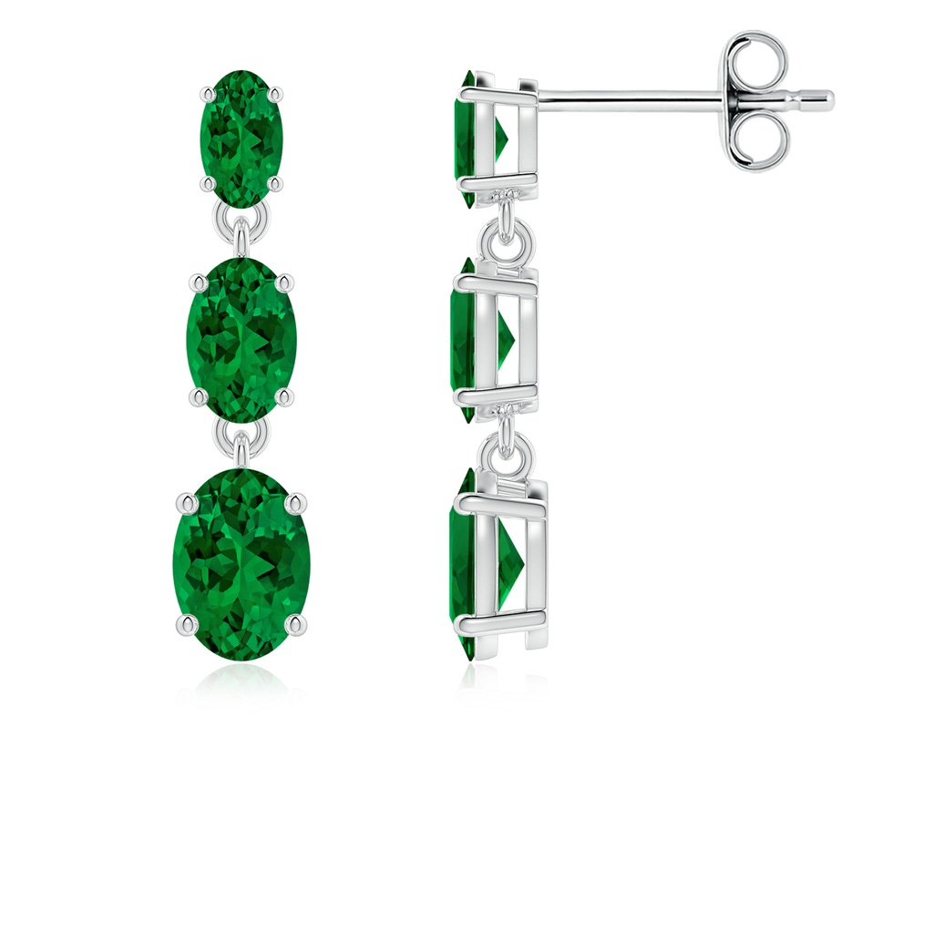 6x4mm Labgrown Graduated Oval Lab-Grown Emerald Three Stone Earrings in P950 Platinum