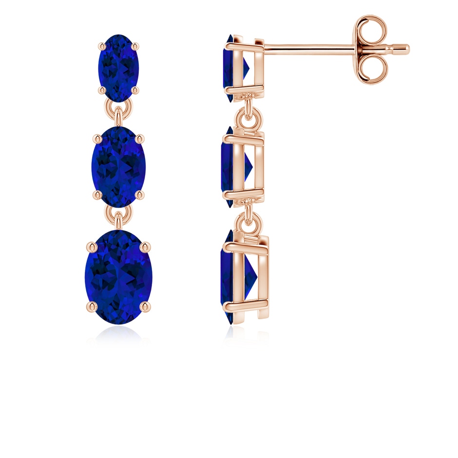 6x4mm Labgrown Graduated Oval Lab-Grown Blue Sapphire Three Stone Earrings in 9K Rose Gold 