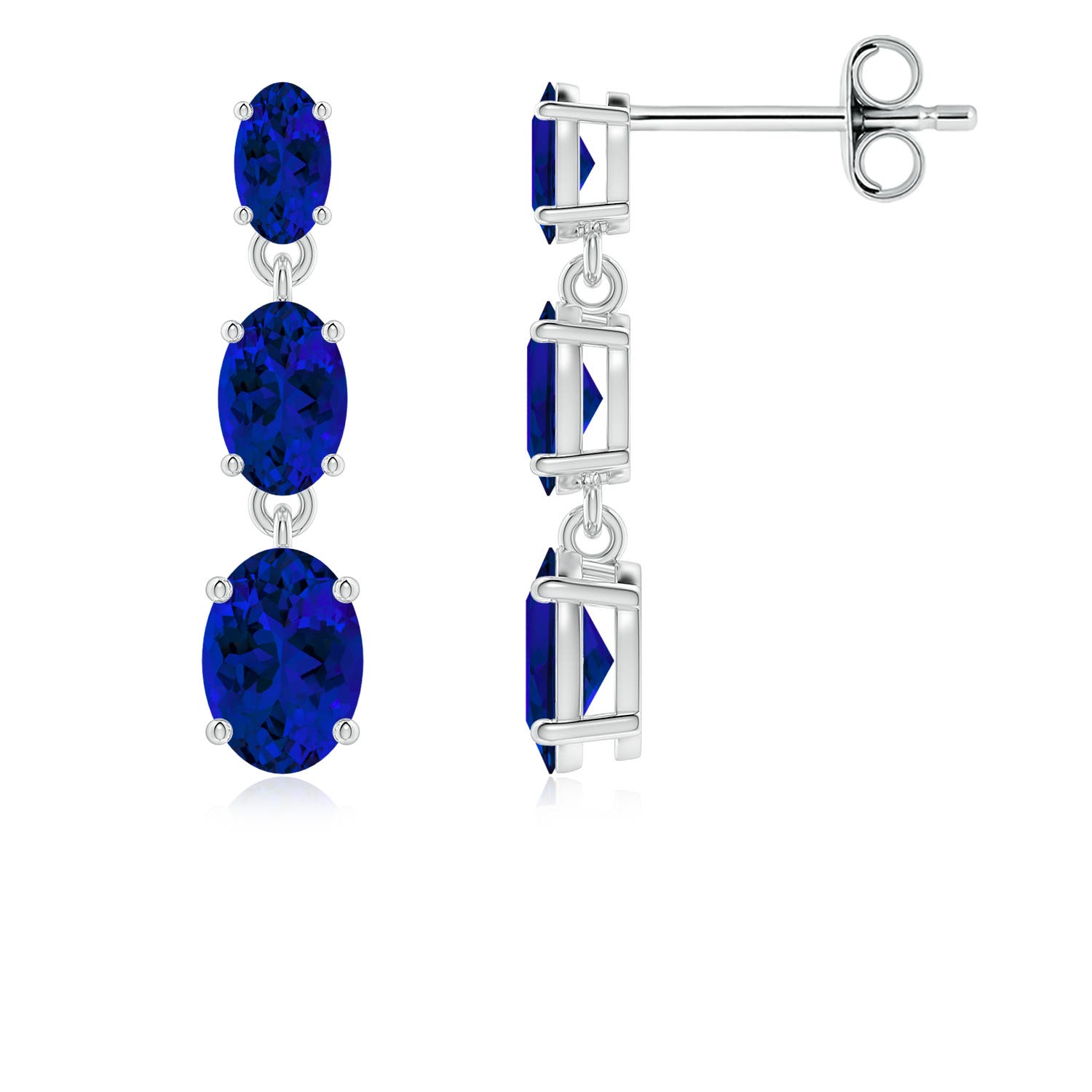 6x4mm Labgrown Graduated Oval Lab-Grown Blue Sapphire Three Stone Earrings in P950 Platinum