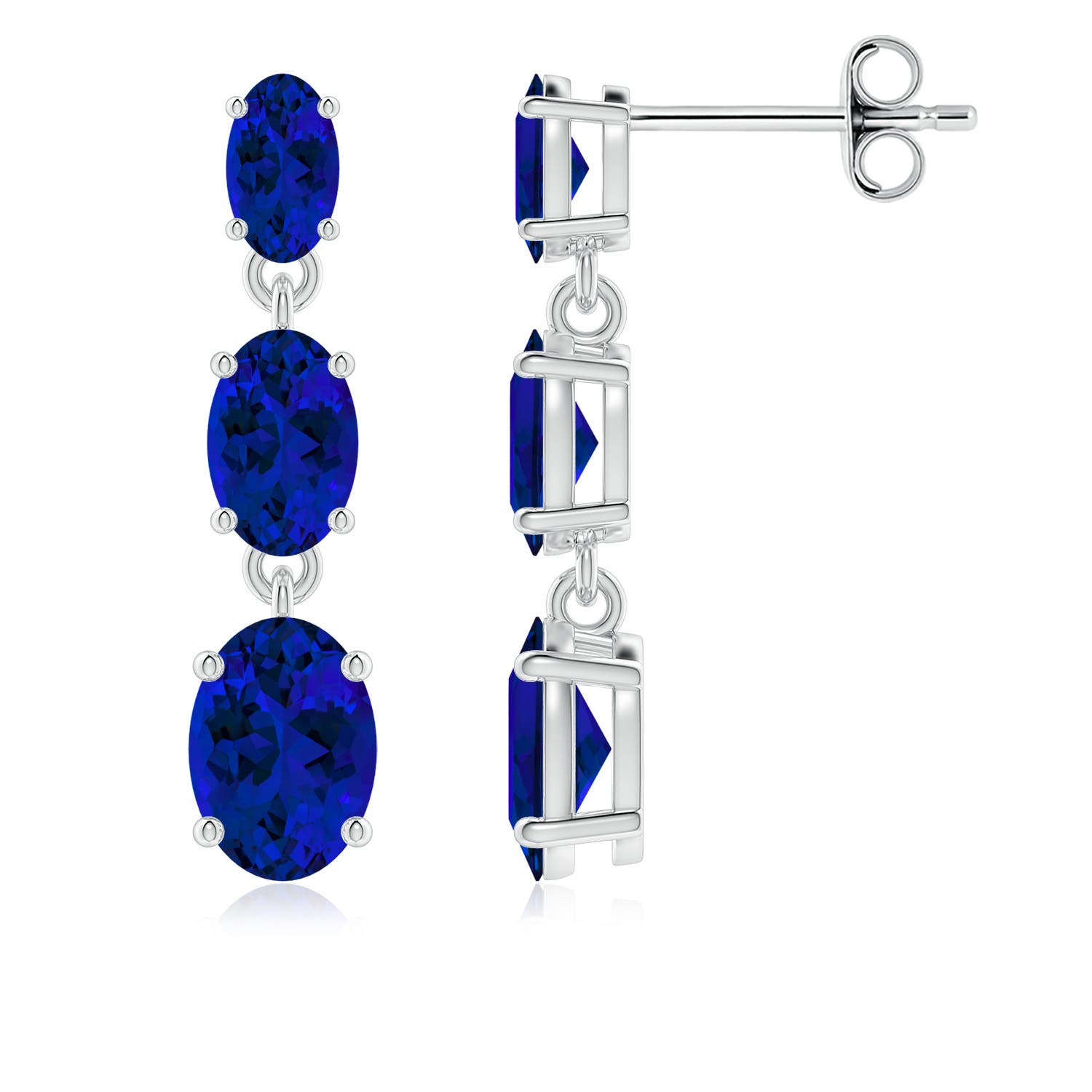 7x5mm Labgrown Graduated Oval Lab-Grown Blue Sapphire Three Stone Earrings in 18K White Gold