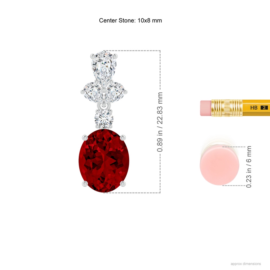 10x8mm Labgrown Oval Lab-Grown Ruby Dangle Earrings with Diamond Leaf Motifs in White Gold ruler