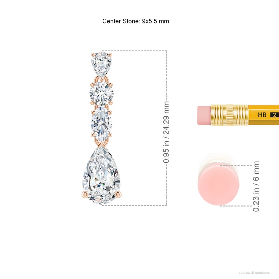 9x5.5mm FGVS Multi-Shape Lab-Grown Diamond Dangle Earrings in Rose Gold ruler