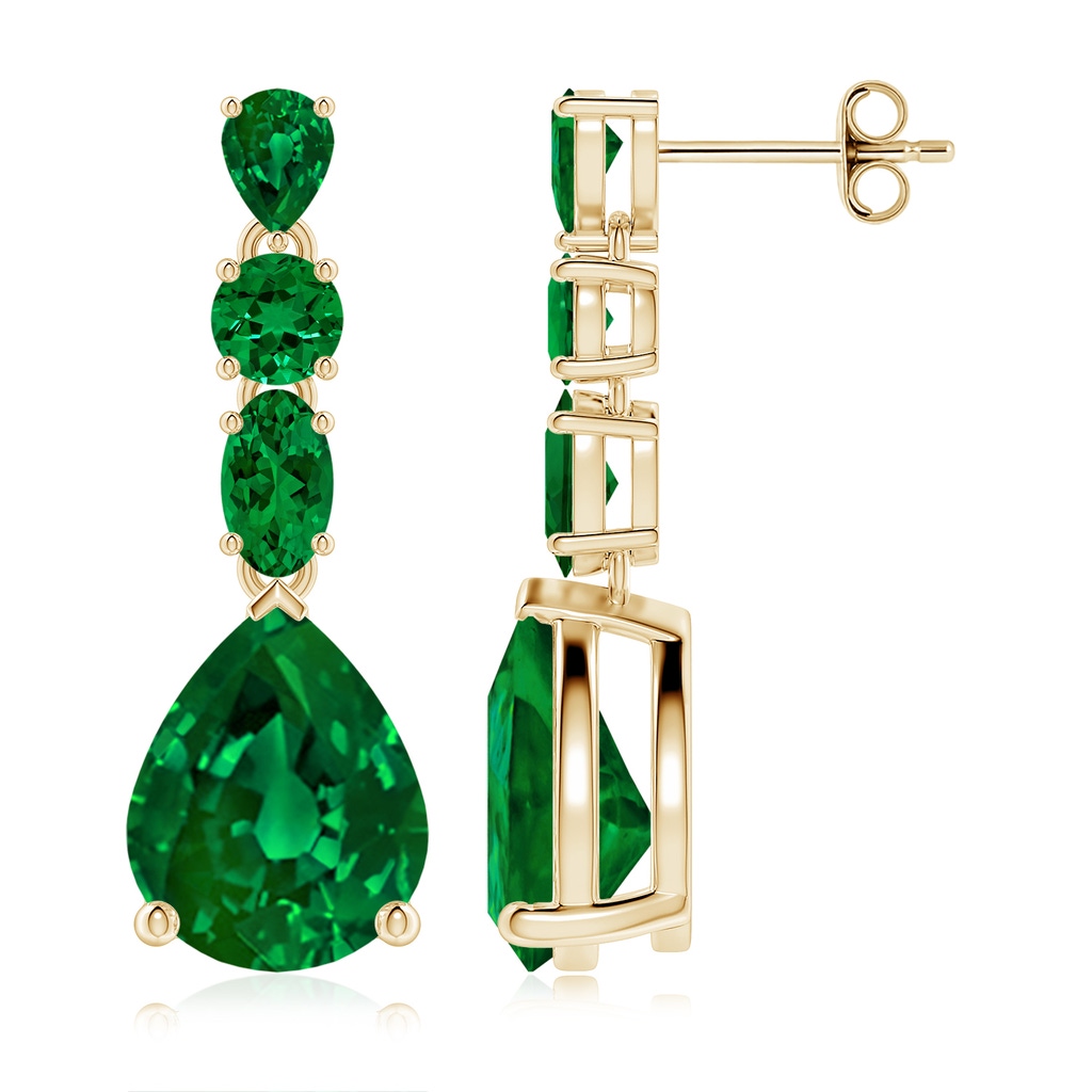10x8mm Labgrown Multi-Shape Lab-Grown Emerald Dangle Earrings in Yellow Gold