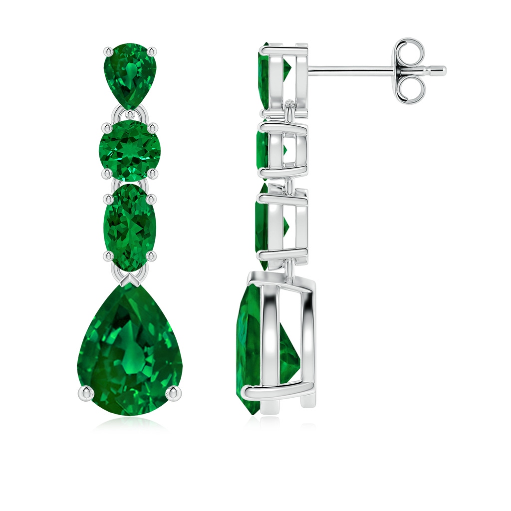 8x6mm Labgrown Multi-Shape Lab-Grown Emerald Dangle Earrings in White Gold