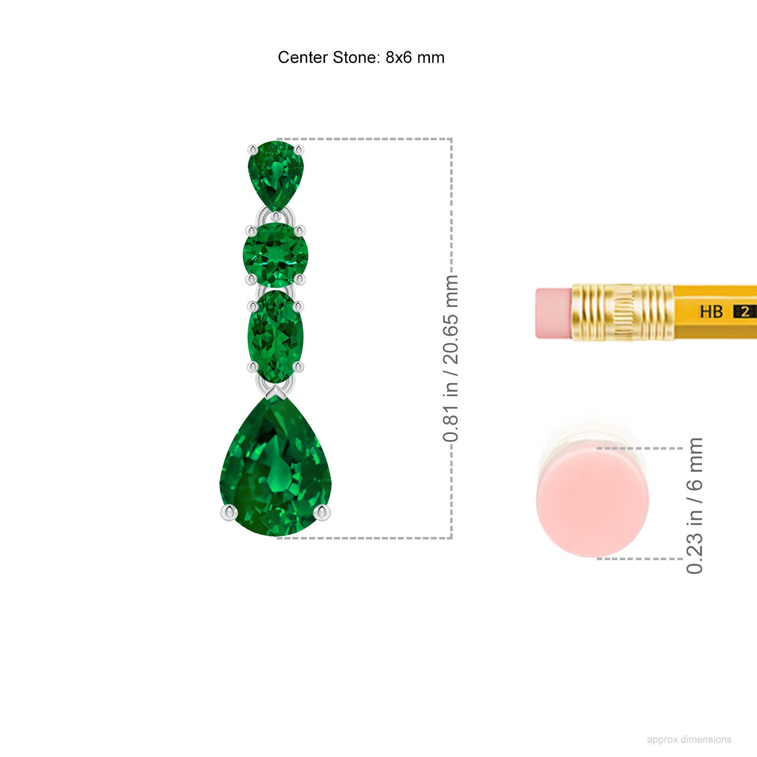 8x6mm Labgrown Multi-Shape Lab-Grown Emerald Dangle Earrings in White Gold - ruler