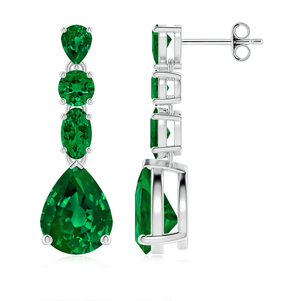 9x7mm Labgrown Multi-Shape Lab-Grown Emerald Dangle Earrings in White Gold