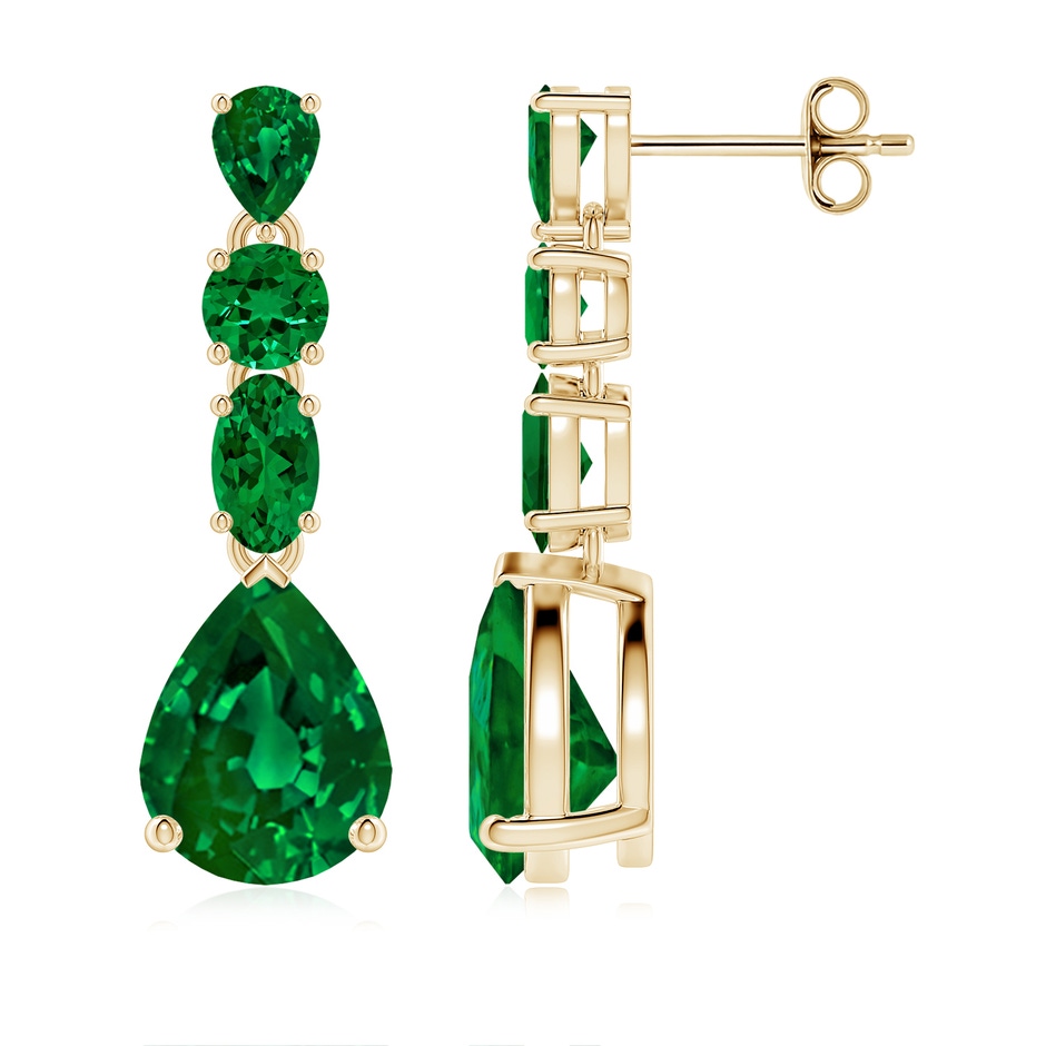 9x7mm Labgrown Multi-Shape Lab-Grown Emerald Dangle Earrings in Yellow Gold 