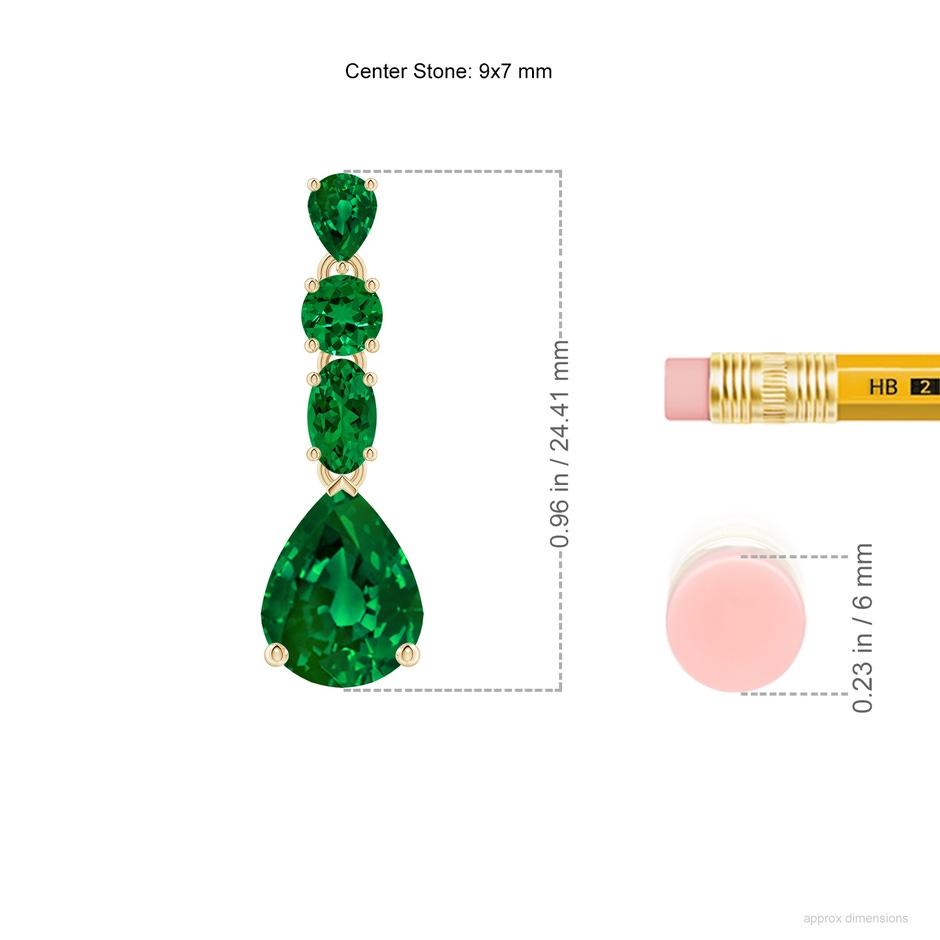 9x7mm Labgrown Multi-Shape Lab-Grown Emerald Dangle Earrings in Yellow Gold ruler
