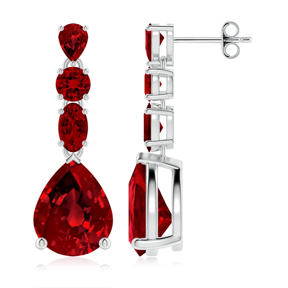 10x8mm Labgrown Multi-Shape Lab-Grown Ruby Dangle Earrings in 18K White Gold 