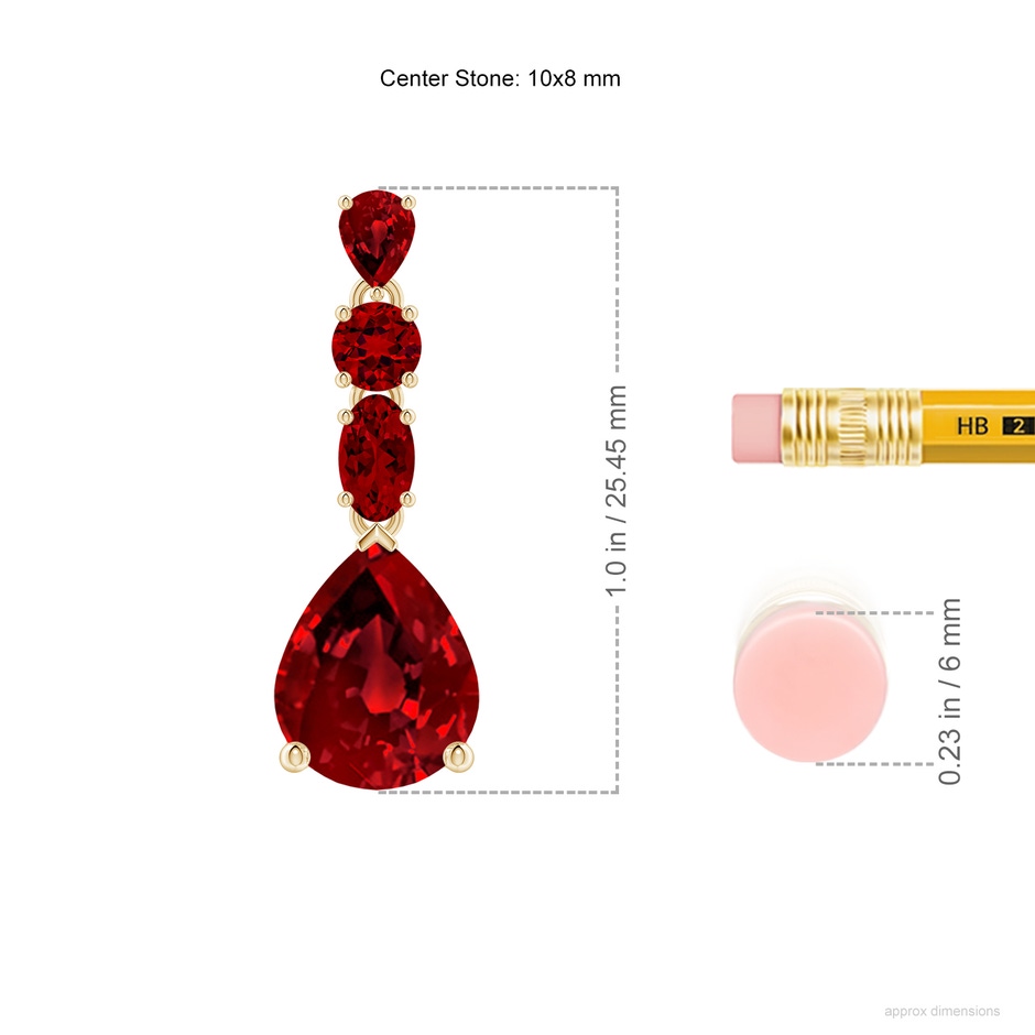 10x8mm Labgrown Multi-Shape Lab-Grown Ruby Dangle Earrings in 18K Yellow Gold ruler