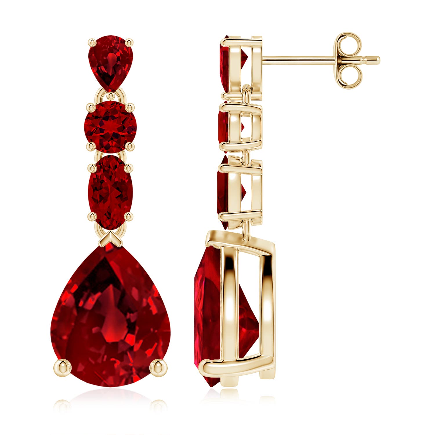 10x8mm Labgrown Multi-Shape Lab-Grown Ruby Dangle Earrings in Yellow Gold