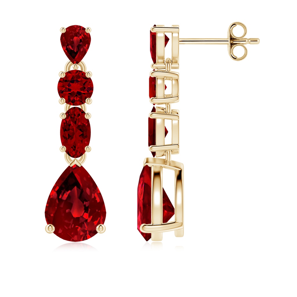 8x6mm Labgrown Multi-Shape Lab-Grown Ruby Dangle Earrings in Yellow Gold