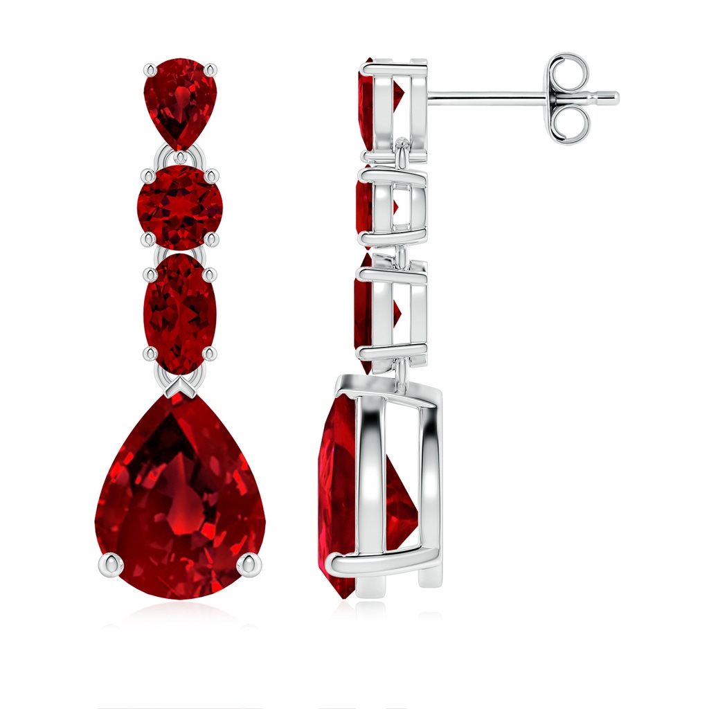 9x7mm Labgrown Multi-Shape Lab-Grown Ruby Dangle Earrings in White Gold 