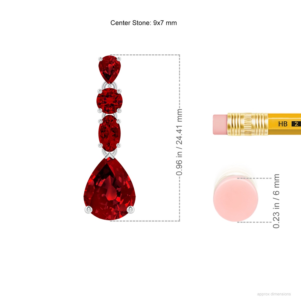 9x7mm Labgrown Multi-Shape Lab-Grown Ruby Dangle Earrings in White Gold ruler