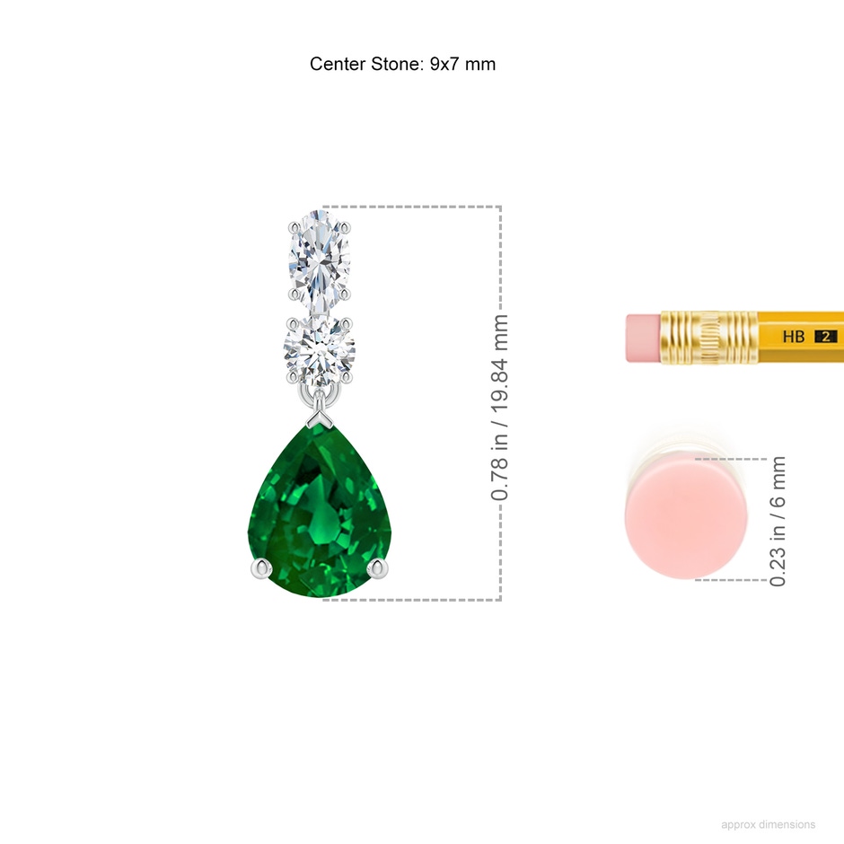 9x7mm Labgrown Pear Lab-Grown Emerald Dangle Earrings with Diamond Accents in White Gold ruler