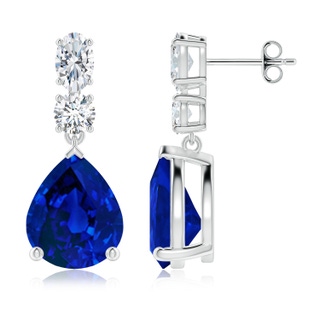 12x10mm Labgrown Pear Lab-Grown Blue Sapphire Dangle Earrings with Diamond Accents in P950 Platinum