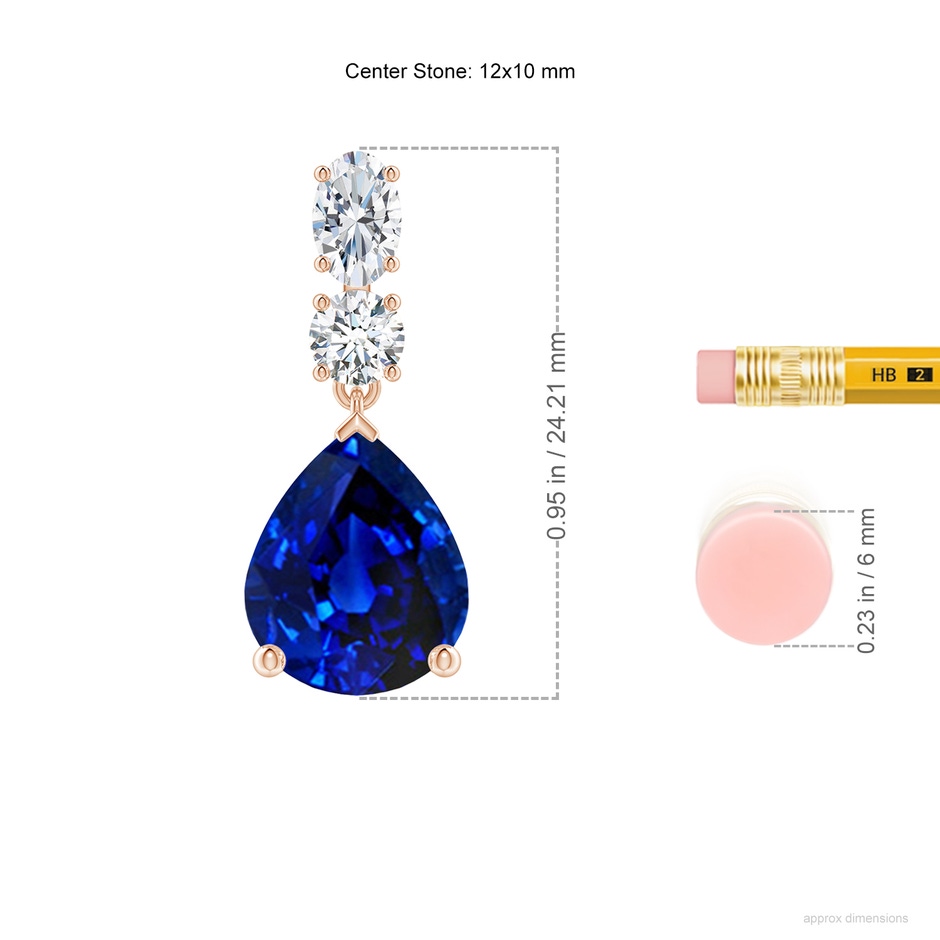 12x10mm Labgrown Prong-Set Pear Lab-Grown Blue Sapphire Dangle Earrings with Diamond Accents in Rose Gold ruler