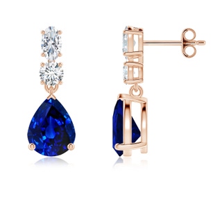9x7mm Labgrown Prong-Set Pear Lab-Grown Blue Sapphire Dangle Earrings with Diamond Accents in 10K Rose Gold