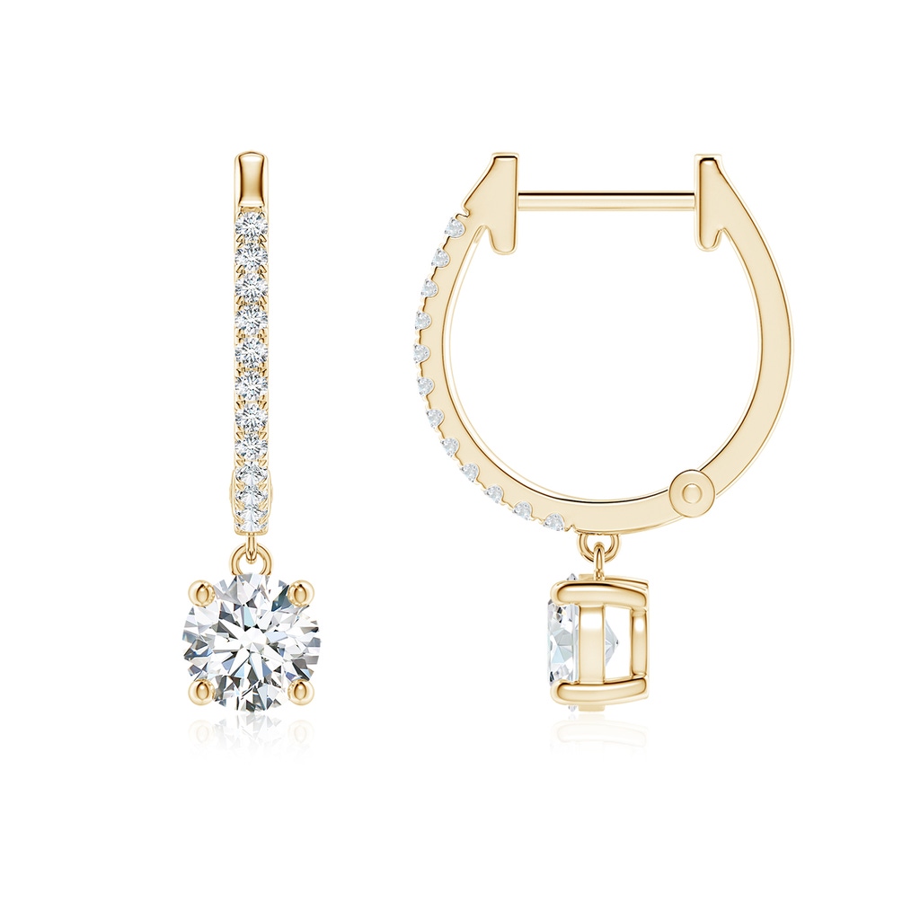 4.9mm FGVS Lab-Grown Round Diamond Hoop Drop Earrings with Accents in Yellow Gold
