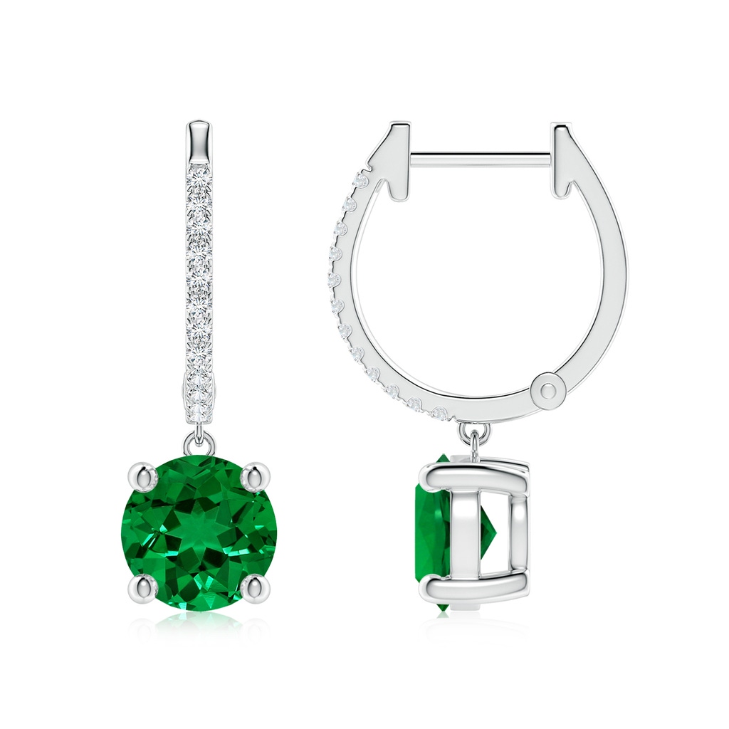 7mm Labgrown Lab-Grown Round Emerald Hoop Drop Earrings with Lab Diamonds in P950 Platinum