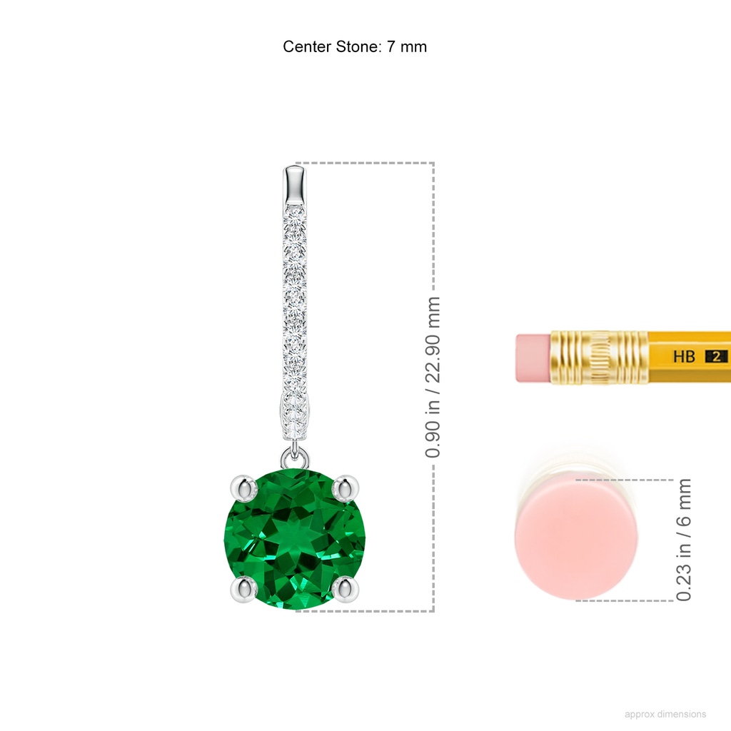 7mm Labgrown Lab-Grown Round Emerald Hoop Drop Earrings with Lab Diamonds in White Gold ruler