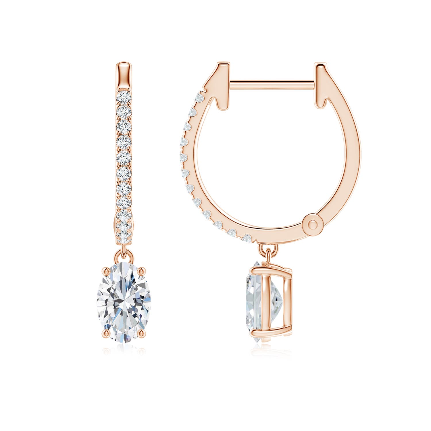 6x4mm FGVS Oval Lab-Grown Diamond Hoop Drop Earrings with Accents in 18CT Rose Gold