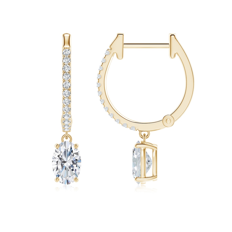 6x4mm FGVS Oval Lab-Grown Diamond Hoop Drop Earrings with Accents in 9K Yellow Gold 