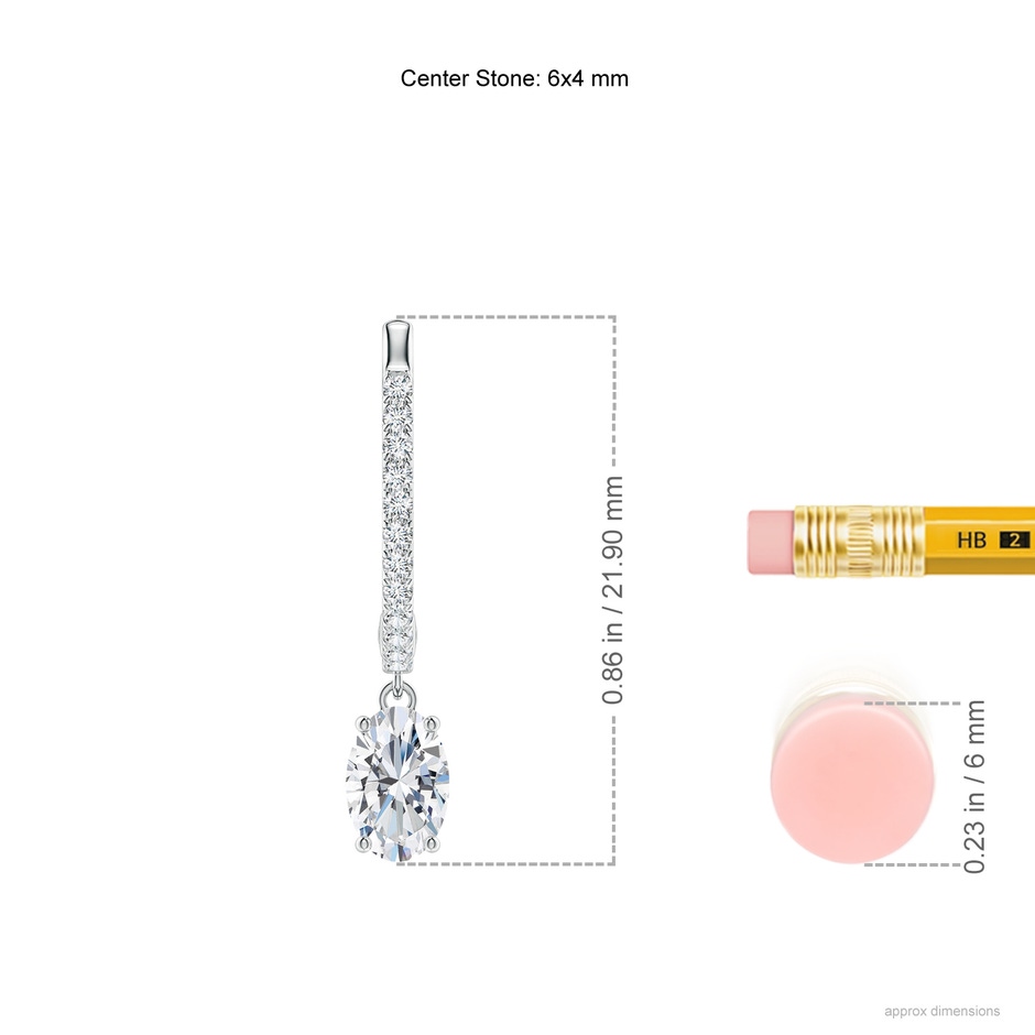 6x4mm FGVS Oval Lab-Grown Diamond Hoop Drop Earrings with Accents in White Gold ruler