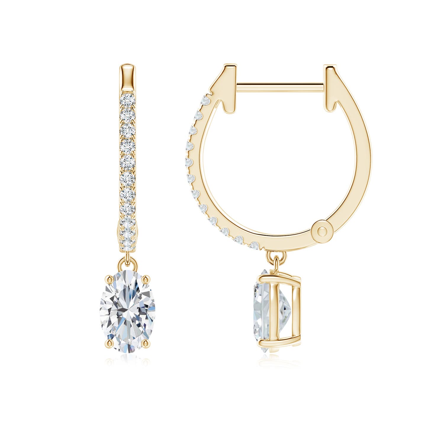 Lab-Grown Oval Diamond Hoop Drop Earrings with Accents