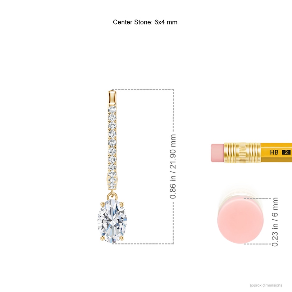 6x4mm FGVS Oval Lab-Grown Diamond Hoop Drop Earrings with Accents in Yellow Gold ruler