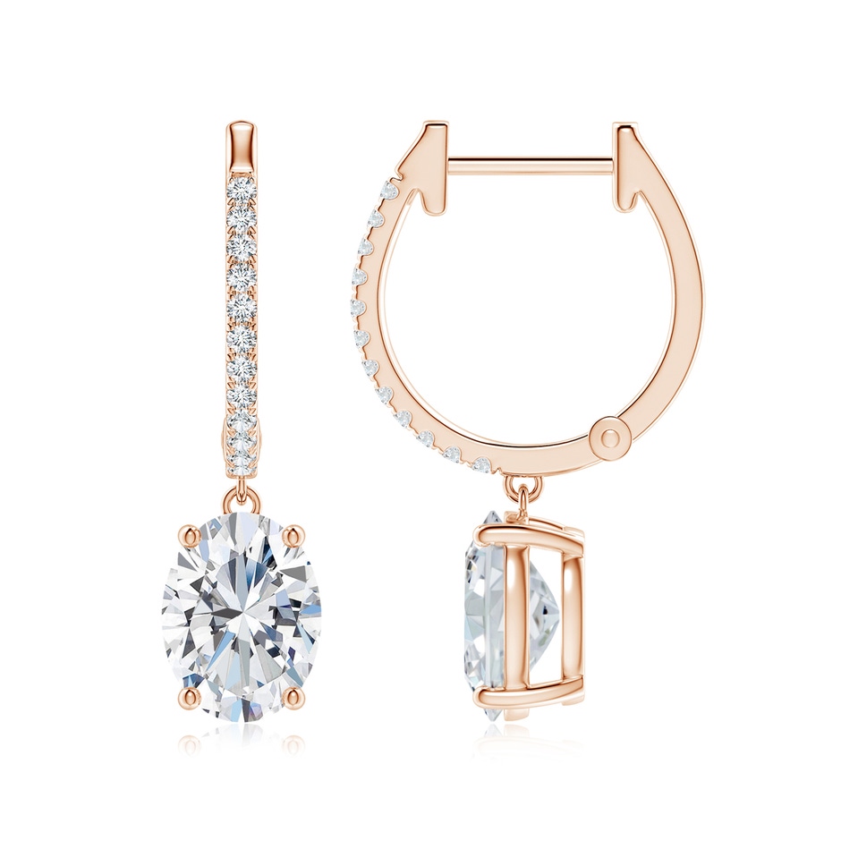 8x6mm FGVS Oval Lab-Grown Diamond Hoop Drop Earrings with Accents in Rose Gold 