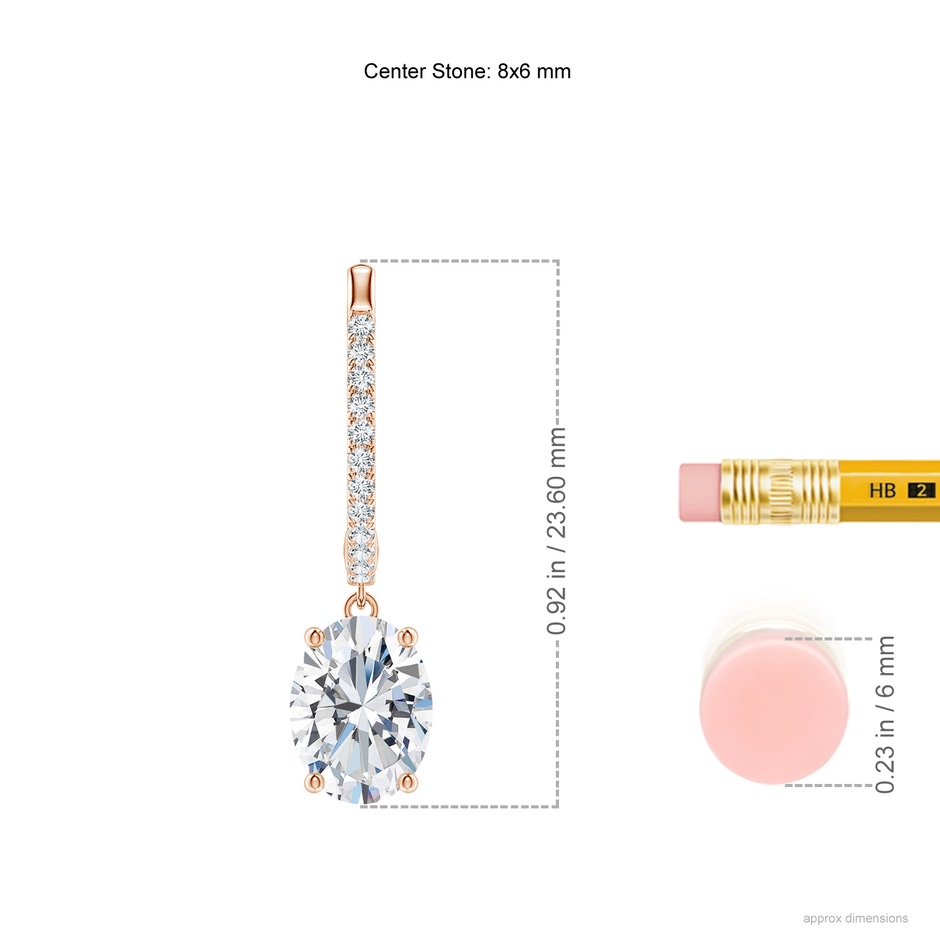 8x6mm FGVS Oval Lab-Grown Diamond Hoop Drop Earrings with Accents in Rose Gold ruler