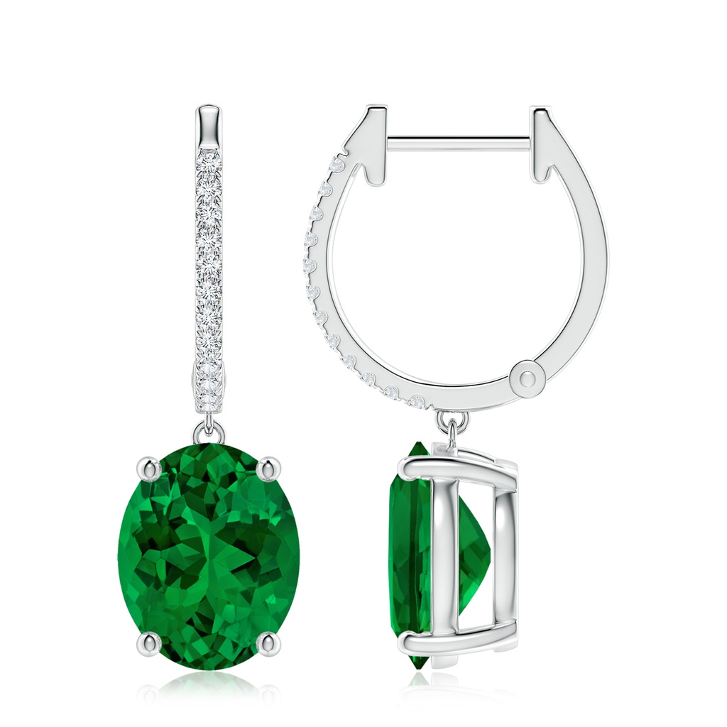 10x8mm Labgrown Lab-Grown Oval Emerald Hoop Drop Earrings with Lab Diamonds in P950 Platinum