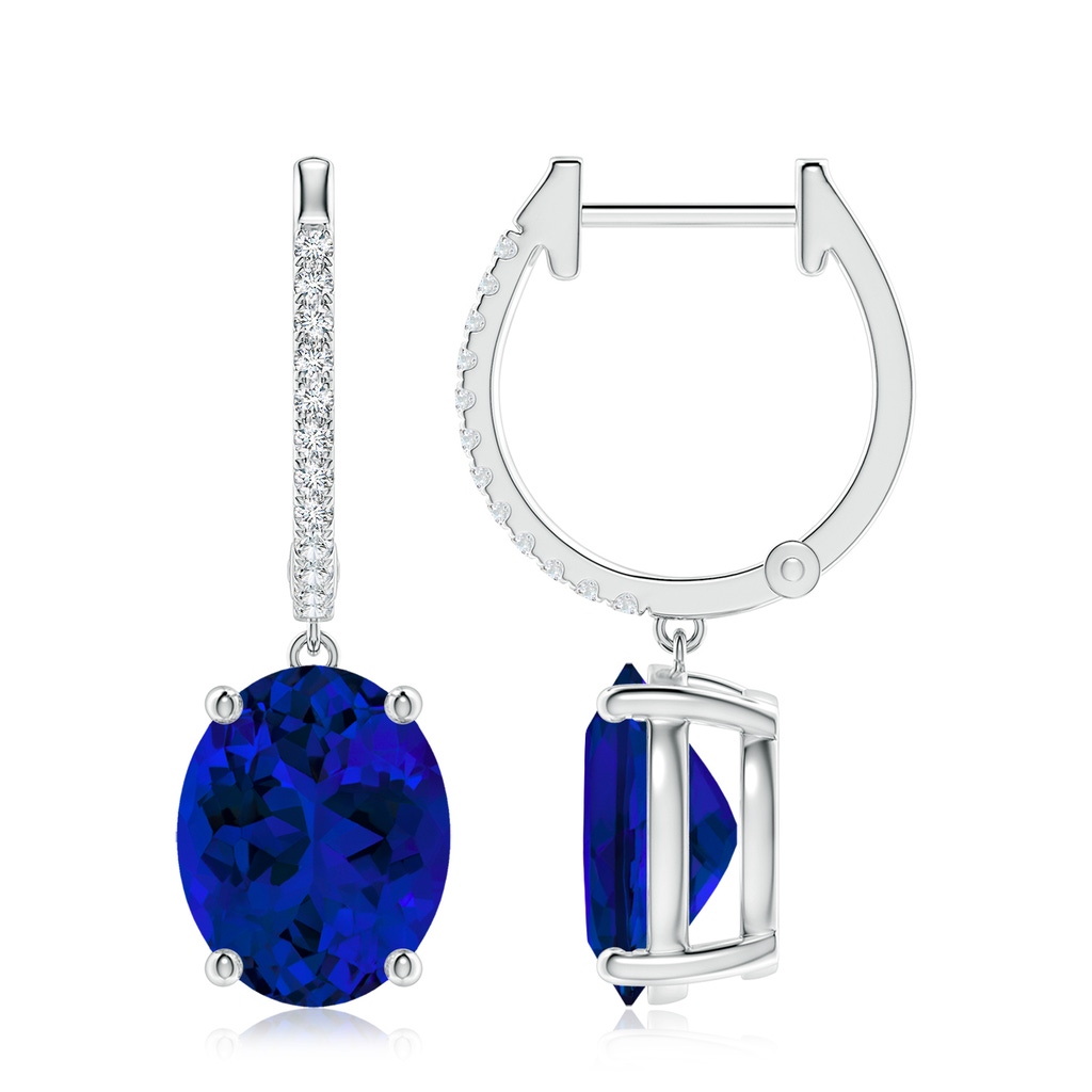 10x8mm Labgrown Lab-Grown Oval Blue Sapphire Hoop Drop Earrings with Lab Diamonds in P950 Platinum
