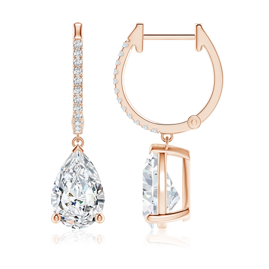 10x6.5mm FGVS Pear Lab-Grown Diamond Hoop Drop Earrings with Accents in 18K Rose Gold 
