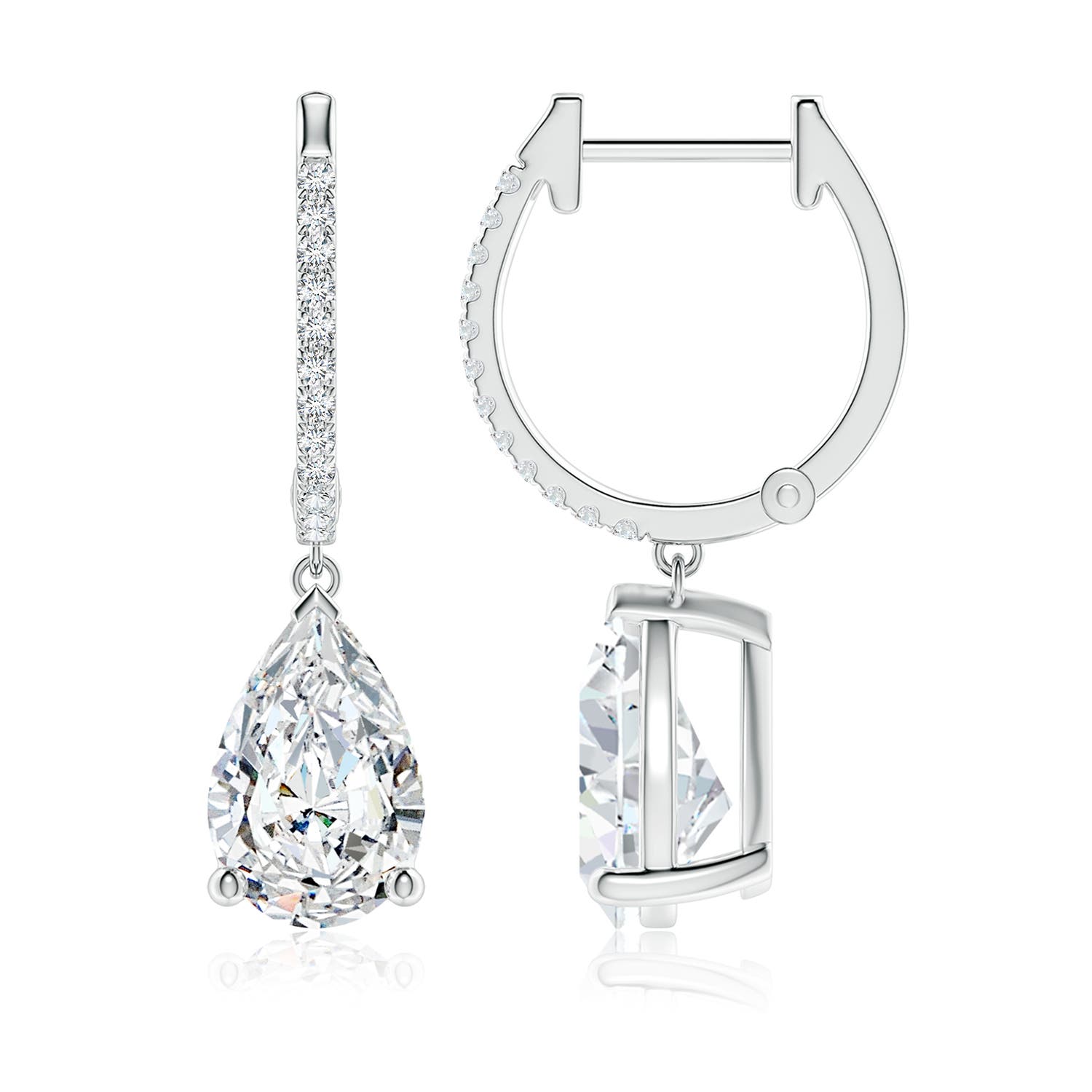 10x6.5mm FGVS Pear Lab-Grown Diamond Hoop Drop Earrings with Accents in 18K White Gold