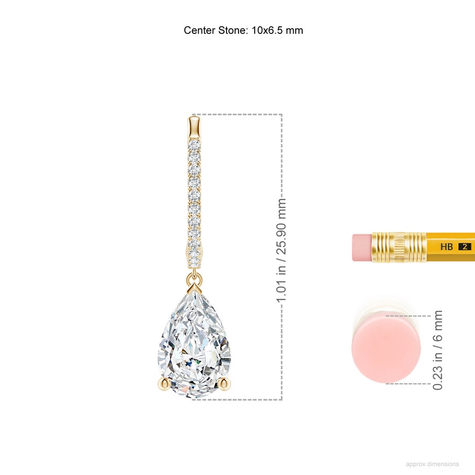 10x6.5mm FGVS Pear Lab-Grown Diamond Hoop Drop Earrings with Accents in Yellow Gold ruler