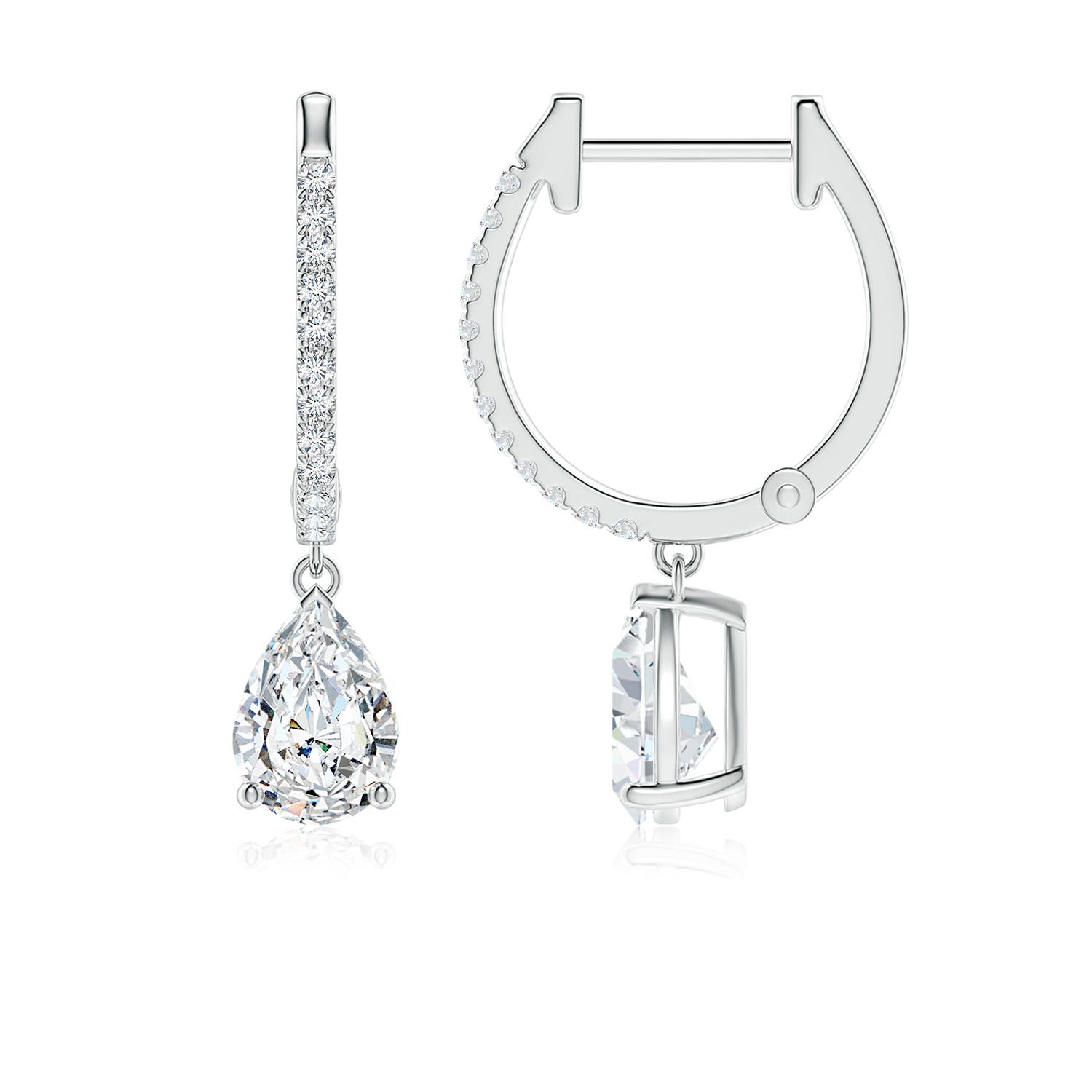 7x5mm FGVS Pear Lab-Grown Diamond Hoop Drop Earrings with Accents in 18K White Gold