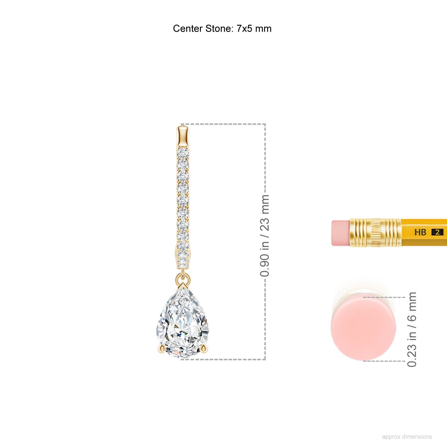 7x5mm FGVS Pear Lab-Grown Diamond Hoop Drop Earrings with Accents in Yellow Gold - ruler