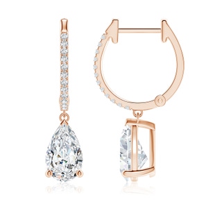 9x5.5mm FGVS Pear Lab-Grown Diamond Hoop Drop Earrings with Accents in 10K Rose Gold