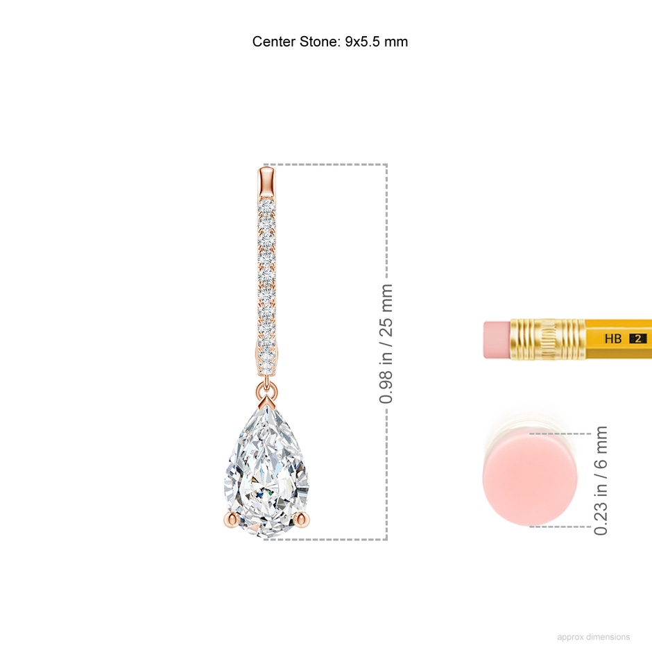 9x5.5mm FGVS Pear Lab-Grown Diamond Hoop Drop Earrings with Accents in Rose Gold ruler